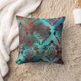 Copper Patina Rusted Damask Kudde