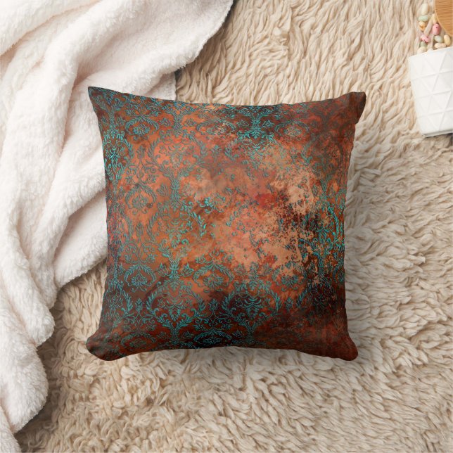 Copper Patina Rusted Damask Kudde (Filt)