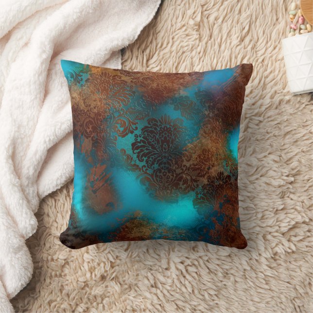 Copper Patina Rusted Damask Kudde (Filt)