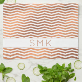Copper Ro Gold Foil Chevron White Monogram Kökshandduk