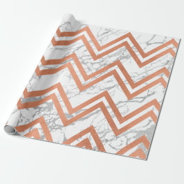 Copper Ro Guld Marble Zig Zag Chevron Grått White Presentpapper