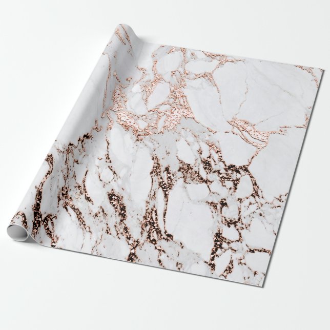 Copper Ro White Metall Grått Carrara Marble Stone Presentpapper (Utrullad)