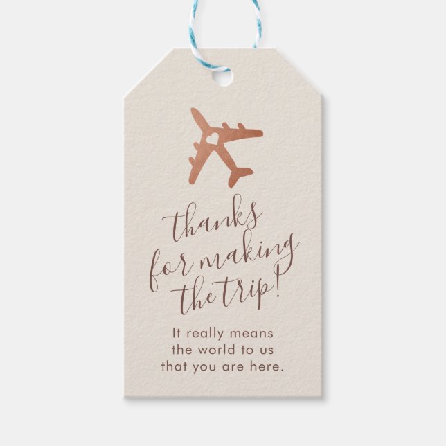 Copper Sepia Romantic Airplane Travel Favor Presentetikett (Framsidan)