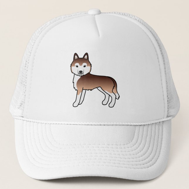 Copper Siberian Husky Cute Cartoon Dog Trucker Hat Keps (Framsida)
