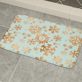 Copper Snowflake Monogram Robin Egg Blue Bath Mat Badrumsmatta