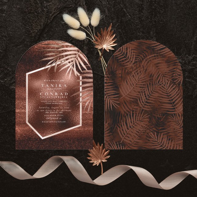 Copper Sunset Palms Bröllop Mörk Båge ID1323 Inbjudningar (Skapare uppladdad)
