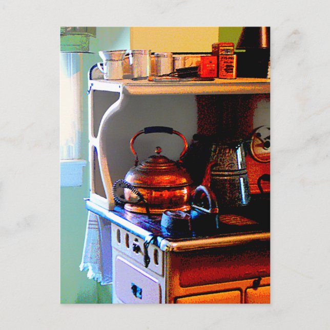 Copper Tea Kettle på Stove Vykort (Framsida)