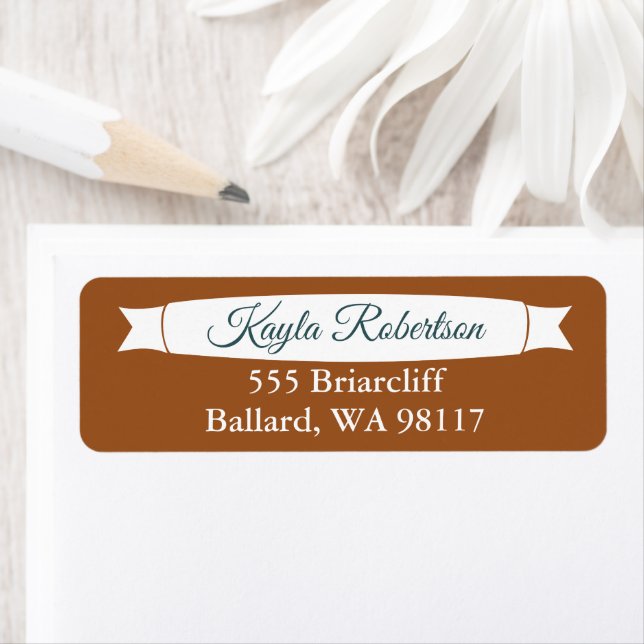 Copper & Teal Green Address Label with Banner Returadress Etikett (Insitu)