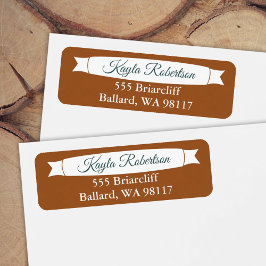Copper & Teal Green Address Label with Banner Returadress Etikett