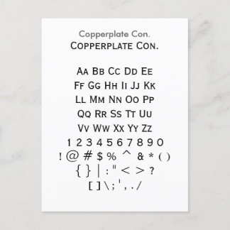 Copperplate Con. - Zazzle Font Sampler Lakan Vykort