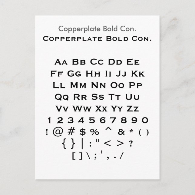 Copperplate Fet Con. - Zazzle Font Sampler Lakan Vykort (Framsida)