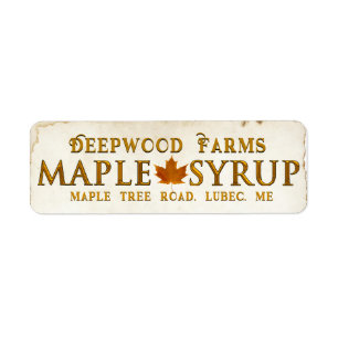 Copperplate Maple Syrup Burk-etikett med Löv Returadress Etikett