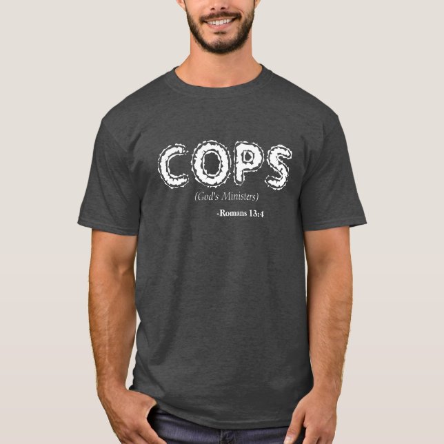 COPS Guds ministrar Bibelcitat anpassar den T Shirt (Framsida)