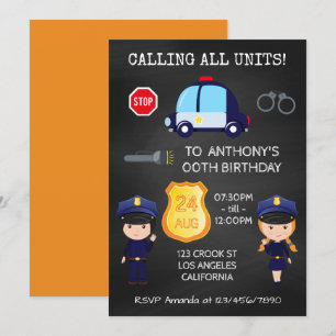 Cops och Robbers Birthday Chalkboard Inbjudningar