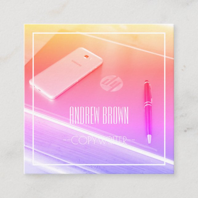Copywriter Computer Tangentbord Affärskort Fyrkantigt Visitkort (Framsida)