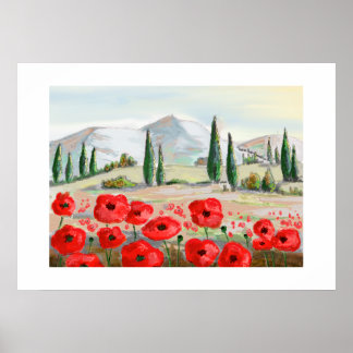 Coquelicots en fête fleurs rouges. poster