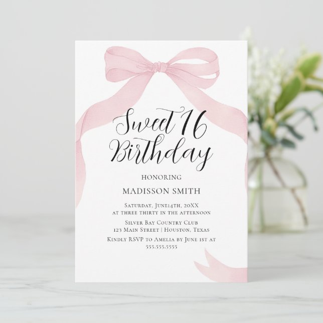 Coquete pink bow Sweet Sixteen invitation Inbjudningar (Stående Fram)