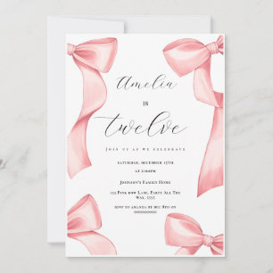 Coquette 12:e Birthday Girl Rosa Bow 13:e artonde Inbjudningar