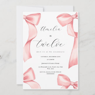 Coquette 12:e Birthday Girl Rosa Bow 13:e artonde Inbjudningar