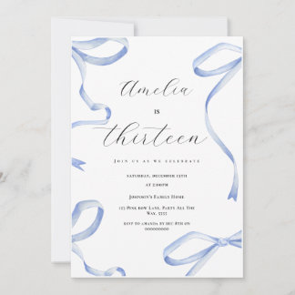 Coquette 13:e Party Girl Blue Bow Elegant Ribbon Inbjudningar