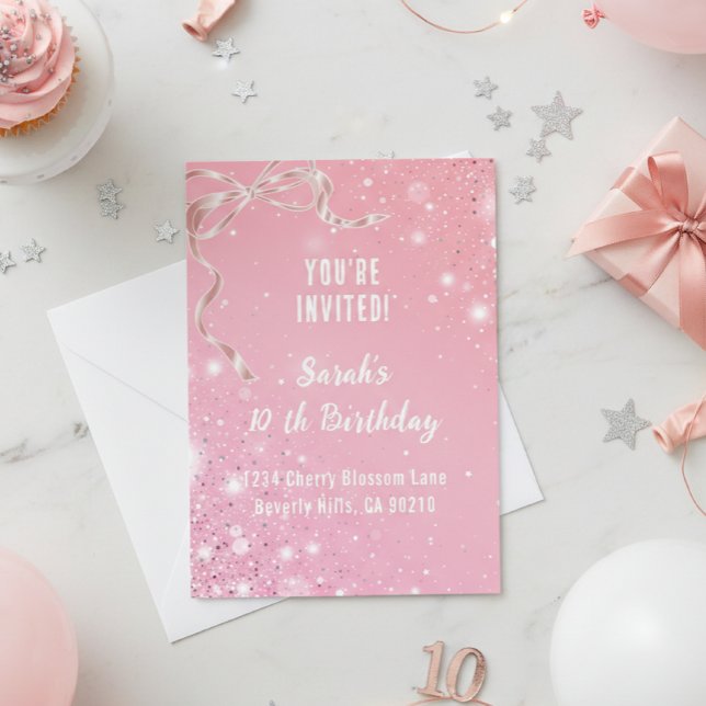 Coquette 1st Birthday Invitations Pink Bow  Inbjudningar (Skapare uppladdad)