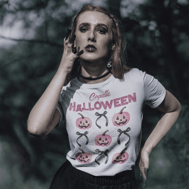Coquette Aesthetic belysation Pumpkin and Bow T Shirt (Skapare uppladdad)