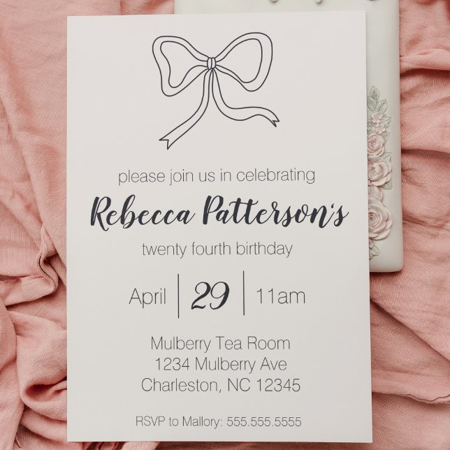 Coquette Aesthetic Black Bow Feminine Bday Party Inbjudningar (Coquette aesthetic party invitation birthday bachelorette bridal cute black bow girly feminine)