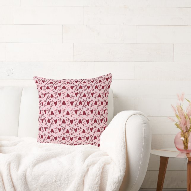 Coquette Aesthetic Burgundy Heart & Lattice Doodle Kudde (Soffa)