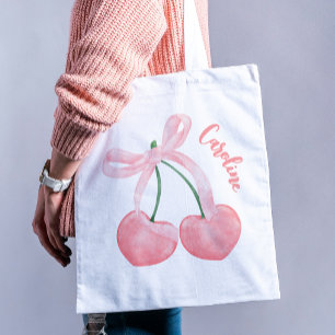 Coquette Aesthetic Cherries & Rosa Bow Cute Girly Tygkasse
