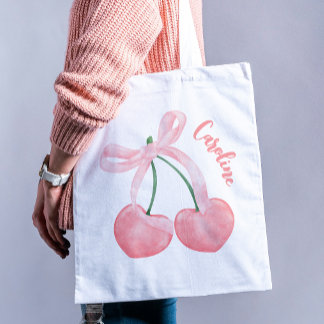 Coquette Aesthetic Cherries & Rosa Bow Cute Girly Tygkasse