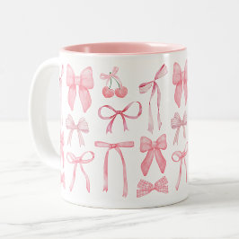 Coquette Aesthetic Cute Girly Feminine Rosa Bow Två-Tonad Mugg
