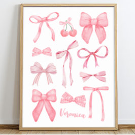 Coquette Aesthetic Cute Girly Rosa Bows med Namn Poster