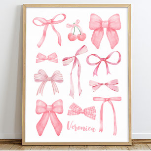 Coquette Aesthetic Cute Girly Rosa Bows med Namn Poster
