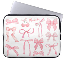 Coquette Aesthetic Cute Rosa Bows Girly Feminine Laptop Fodral