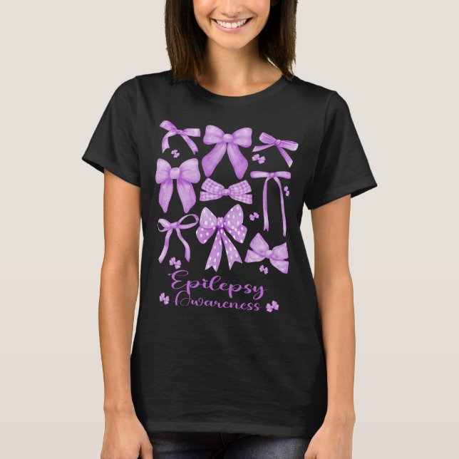 Coquette Aesthetic Lila Bow Epilepsy T Shirt (Framsida)