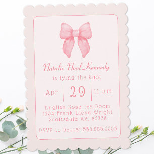 Coquette Aesthetic Möhippa Cute Rosa Bow Inbjudningar