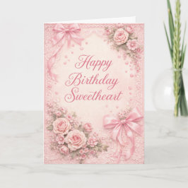Coquette Aesthetic Pink Ribbon Bow Birthday Card Kort