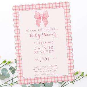 Coquette Aesthetic Preppy Rosa Bow Cute Flicka Inbjudningar