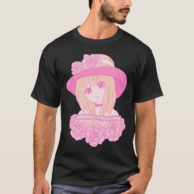 Coquette Aesthetic Rosa Anime Girl Downtown Aesthe T Shirt (Framsida)