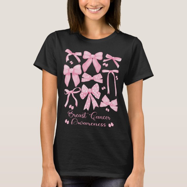 Coquette Aesthetic Rosa Bow Breast Cancer T Shirt (Framsida)