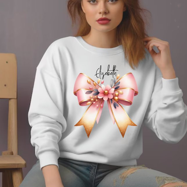 Coquette Aesthetic Rosa Bow Custom Name Sweatshirt T Shirt (Skapare uppladdad)