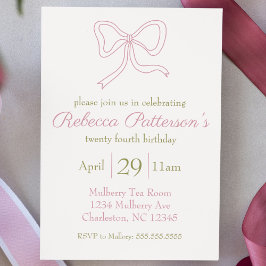Coquette Aesthetic Rosa Bow Feminine Bday Party Inbjudningar
