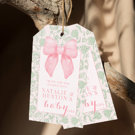 Coquette Aesthetic Rosa Bow Sage Grönt Flicka Presentetikett