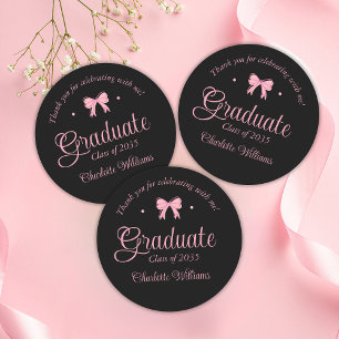Coquette Aesthetic Rosa Bow Studenten Tack Runt Klistermärke