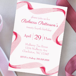 Coquette Aesthetic Rosa Ribbon Feminine Bday Party Inbjudningar