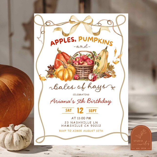 Coquette Apples Pumpkins and Bales of Hay birthday Inbjudningar (Skapare uppladdad)