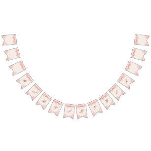 Coquette Baby Girl Bunting Banner, Rosa Bow Floral Vimplar
