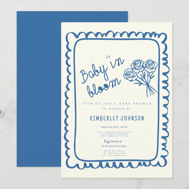 Coquette Baby In Bloom Ritad Baby Shower  Inbjudningar (Fram/baksida)