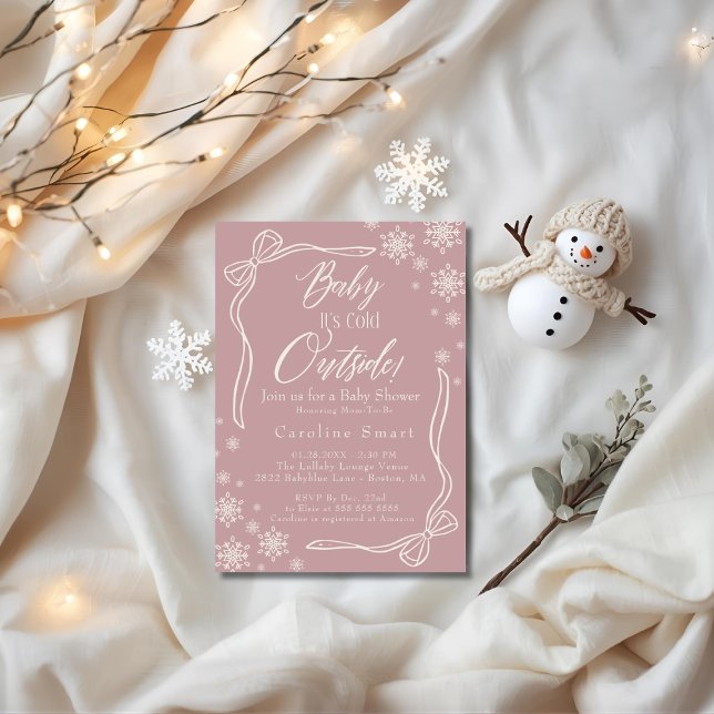 Coquette Baby it's Cold outside rosa baby shower Inbjudningar (Coquette Baby its Cold outside pink baby shower Invitation)