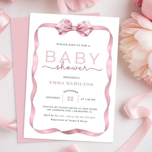 Coquette Baby Shower-Tack-etikett - Elegant P Inbjudningar (Baby Shower Invitation)